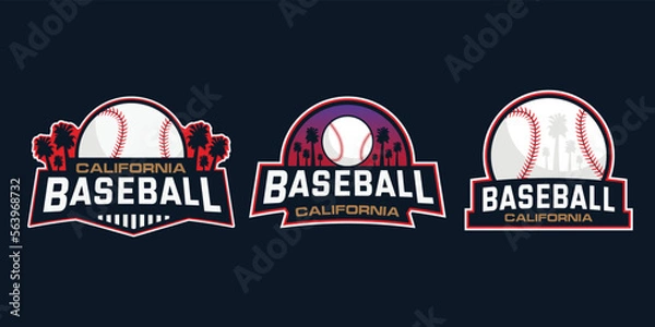 Fototapeta Set of logo design of Baseball emblem sport with palm in California Los Angeles