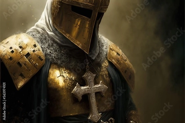 Fototapeta Knight Golden Templar created with Generative AI technology