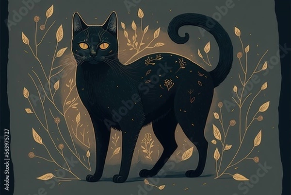 Fototapeta black cat flat illustration created with Generative AI technology
