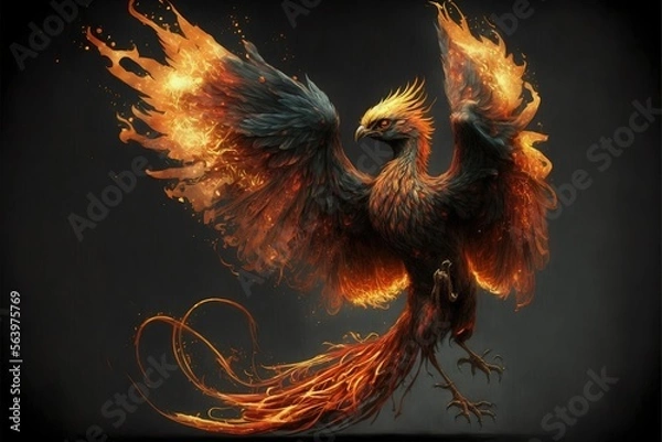 Fototapeta Fantastic phoenix in fire created with Generative AI technology