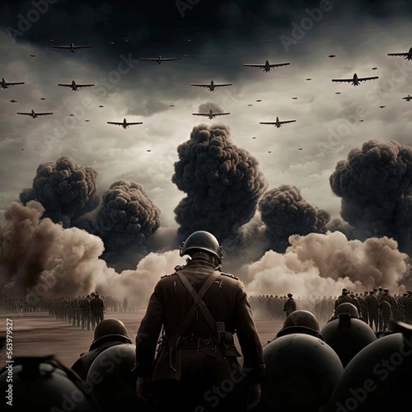 Fototapeta World War 2 aerial battle. Action scene. Made with Generative AI.