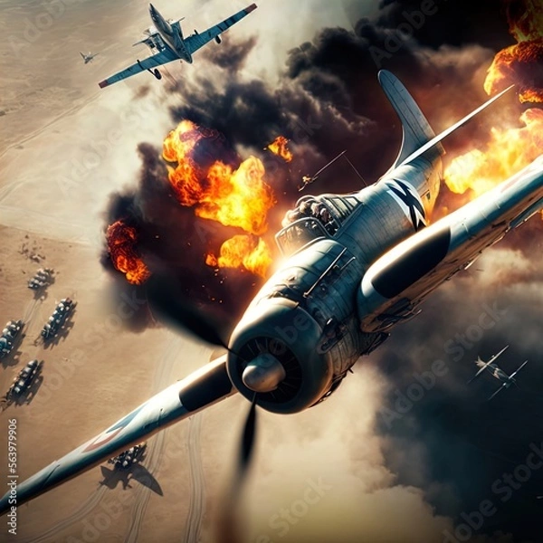 Fototapeta World War 2 aerial battle. Action scene. Made with Generative AI.
