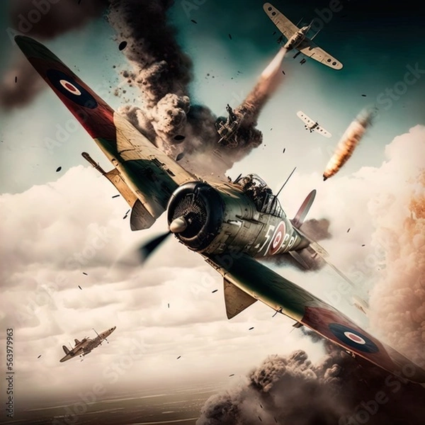 Fototapeta World War 2 aerial battle. Action scene. Made with Generative AI.