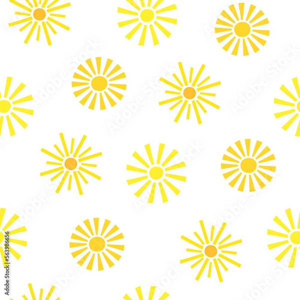 Fototapeta Simple yellow sun seamless pattern vector flat illustration, cute summer repeat ornament for making textile, fabrics, home decor, vacation concept and holiday design for children, gift paper
