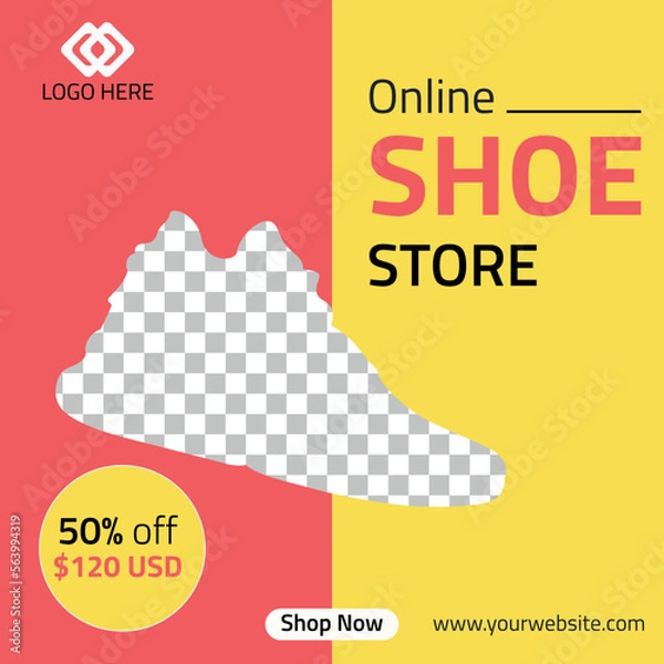 Fototapeta Editable minimal square banner template. Black and yellow background color with stripe line shape. Suitable for social media posts and web internet ads. Vector illustration with a photo of the college