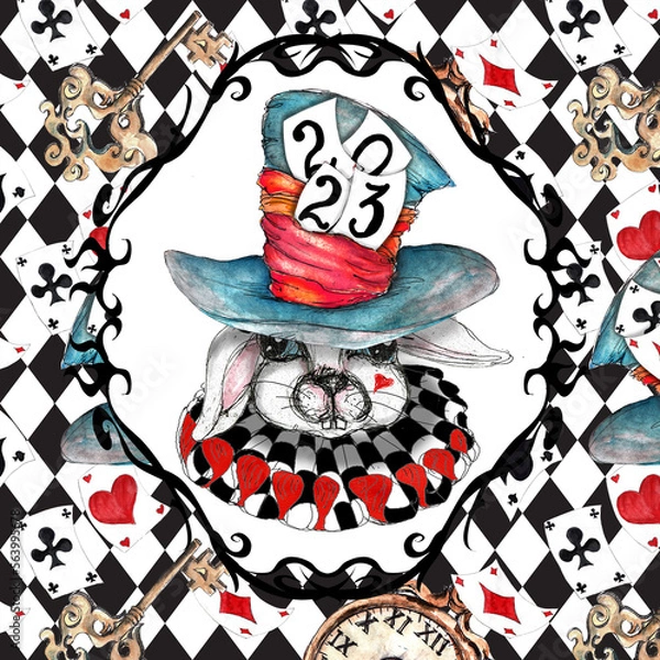 Fototapeta Alice in Wonderland  White Rabbit lunar  Chinese New Year symbol of 2023 year