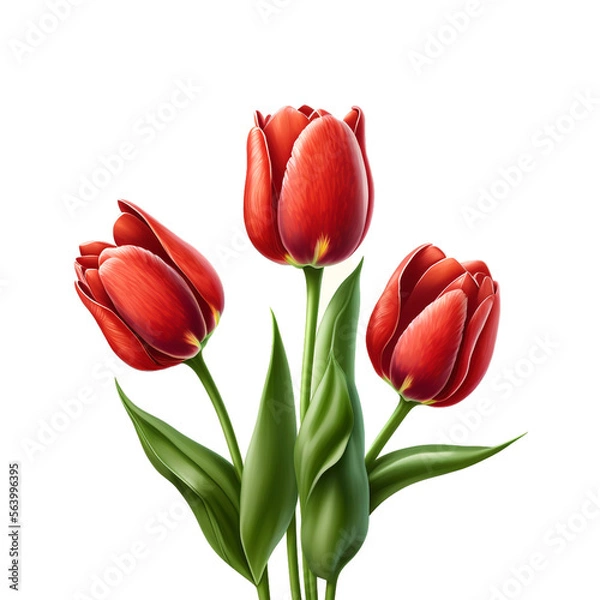 Obraz Red tulips on white background