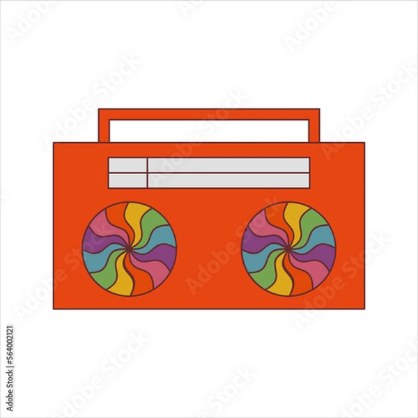 Fototapeta Funky, hipster sticker of radio in groovy style