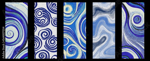 Fototapeta Set of blue mosaic artwork backdrops - vector design of ancient  mosaic pavement graphic templates kit
