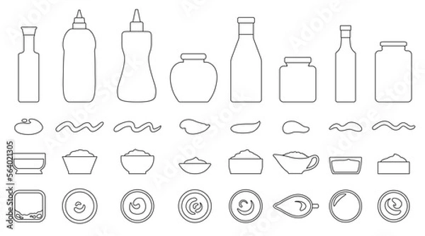 Fototapeta Sauce vector outline icon set . Collection vector illustration ketchup on white background. Isolated outline icon set sauce for web design.
