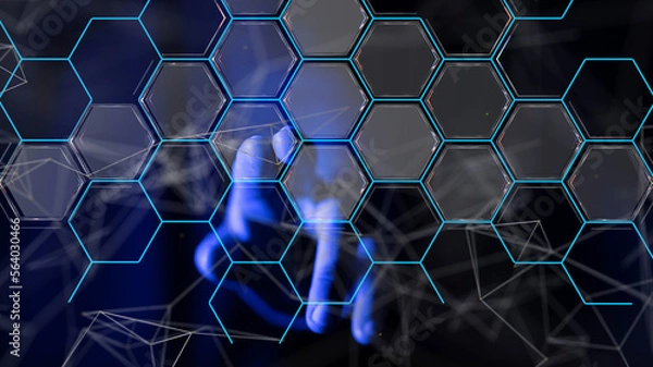 Obraz Global network. Blockchain. 3D illustration. Neural networks and artificial intelligence. Abstract  - connection