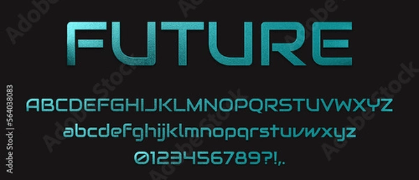 Obraz Futuristic font design, alphabet letters and numbers with metallic sparkle effect, abstract modern future abc for cover, poster, logos etc. 