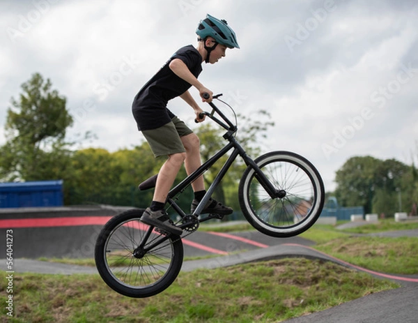 Obraz kid on a bmx doing a jump