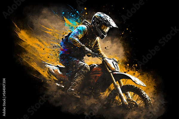 Obraz motocross rider on a motorcycle, Generative AI
