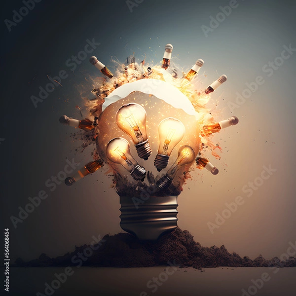 Fototapeta Creativity concept that inspires ideas, with lightbulb made from realistic art