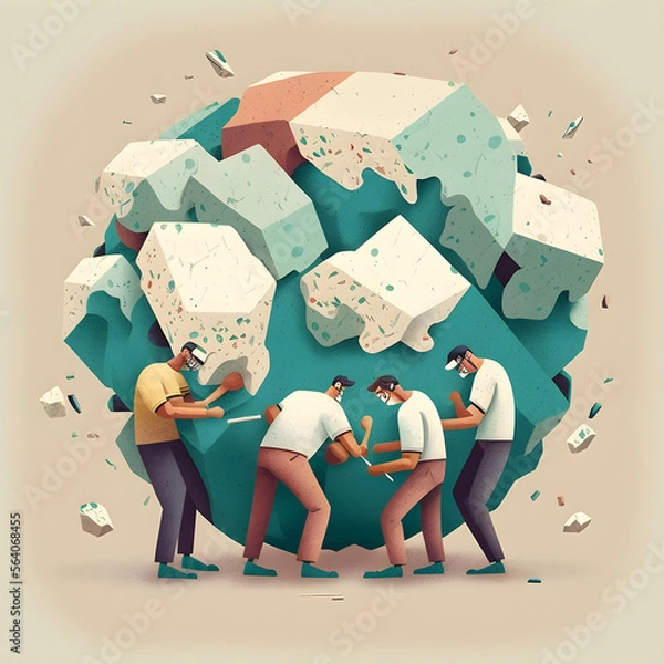 Fototapeta Team of professional people working on the same problem. Developing, taking a risk, support and solving the problem business concept illustration.