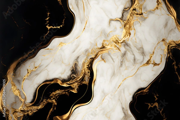 Obraz Luxurious marble background. Black and gold marble texture. Elegant white and gold marble background. Generative AI.