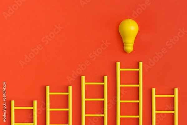Fototapeta Ladder career path for business growth success process. Inspiration and creative idea concept.