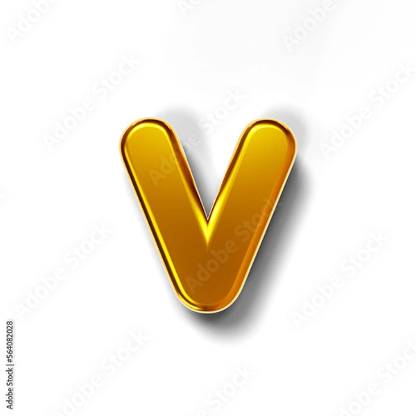 Fototapeta 3D golden lowercase letter v isolated on transparent background