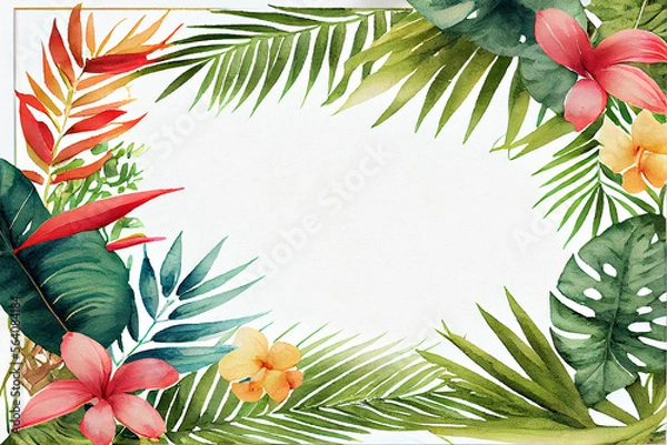 Obraz Tropical frames with leaves, flowers for party invitations, sale posters and wedding cards. Collection of templates.