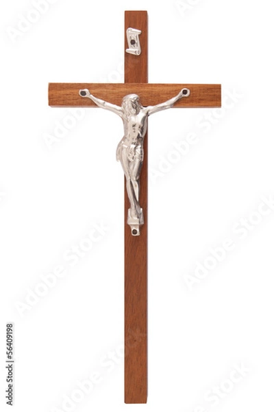 Fototapeta A wooden cross with Jesus isolated on white