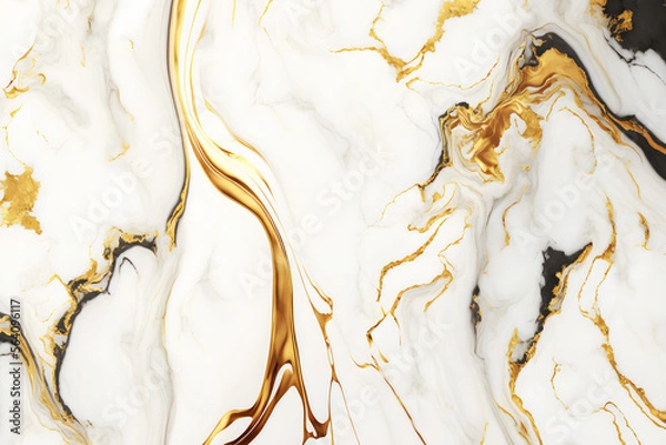Obraz White and gold marble background. Luxury marble texture. Elegant abstract background. Generative AI.