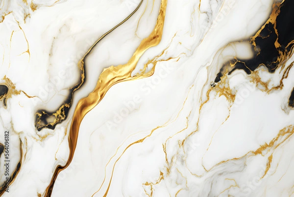 Obraz White and gold marble background. Luxury marble texture. Elegant abstract background. Generative AI.