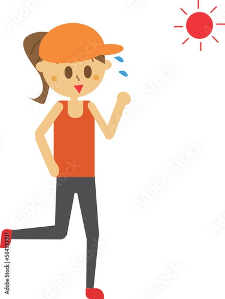 Fototapeta 早朝にランニングしている女性のイラスト・トレーニング・運動・努力・ライフスタイル