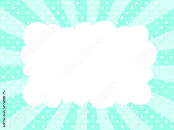 Fototapeta サンバーストとドットの背景にもこもこの吹き出しフレームのイラスト
