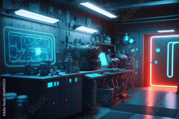 Fototapeta Futuristic research lab background. Generative AI