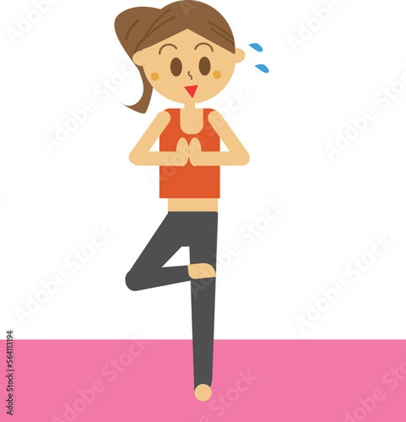 Fototapeta ヨガマットの上でポーズを決める女性のイラスト・ジム・スポーツクラブ・ヨガ教室