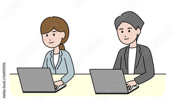 Fototapeta ノートパソコンを使っている男性と女性