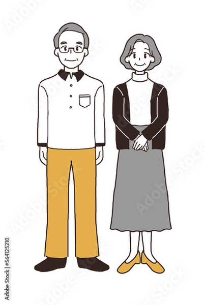 Fototapeta 高齢夫婦の全身イラスト