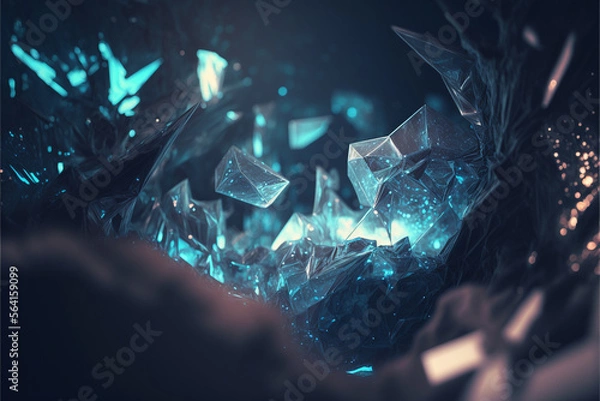Obraz 青の輝くクリスタルイラスト, Generative AI