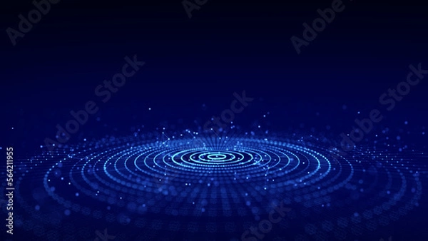Fototapeta Futuristic of circular flow of particles. Digital cyberspace. Network connections structure. 3D rendering.