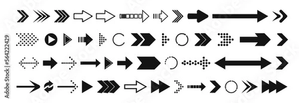 Obraz Arrows collection. Big set of Arrows Vector Icons. Arrow different shapes in modern simple flat style for web design.