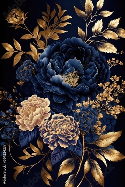Fototapeta golden floral background made with generative ai
