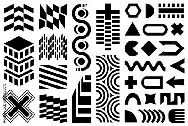 Fototapeta Black and white geometric design elements. Memphis set, abstract halftone flat shapes for your design projects. 
