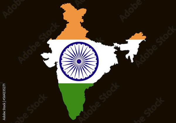 Fototapeta Map of India on background with flag. Vector.