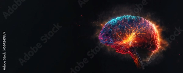 Fototapeta close up of brain combined or merging with technology, artifical intelligence concept, Generative AI