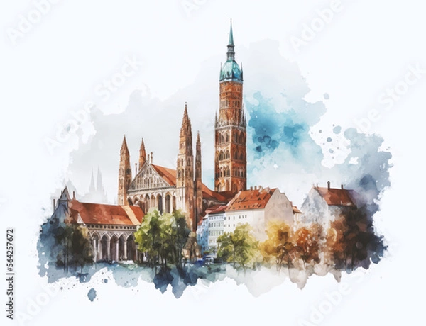 Obraz munich city watercolor illustration, generative ai