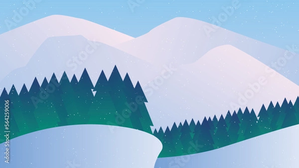 Obraz VIEW OF SNOW MOUNTAIN & PINE FOREST ON STEEP CLIFF