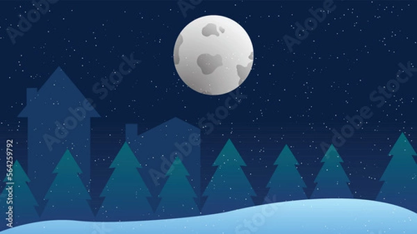 Obraz SNOW LANDSCAPE ON A FULL MOON NIGHT