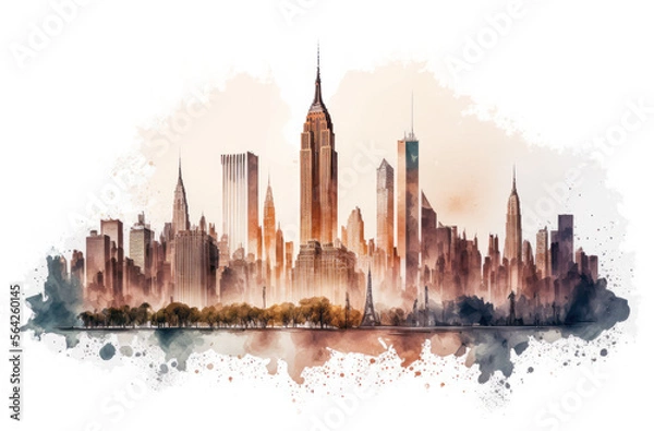 Obraz New york city painted with splashes of watercolor drops,  generative ai