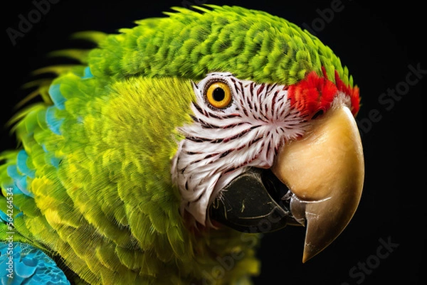 Fototapeta Macaw parrot on black background, Generative AI