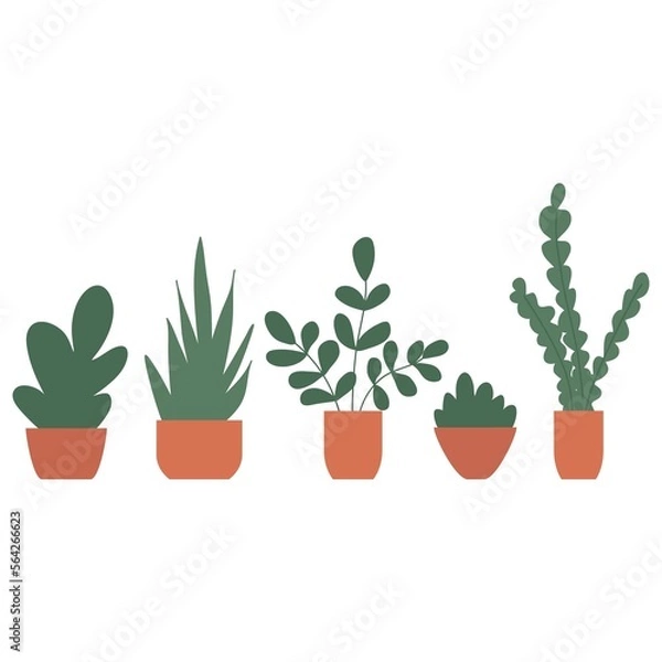 Obraz Set flowers in pots. Vector Hand drawn background for design and card, covers, package, wrapping paper.