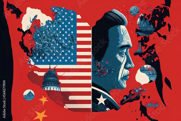 Fototapeta Conceptual digital illustration that represents the ongoing global geopolitical tensions between USA and China - Ai generated content