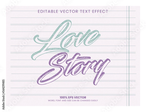 Fototapeta Love Story Sketch Paper editable text effect