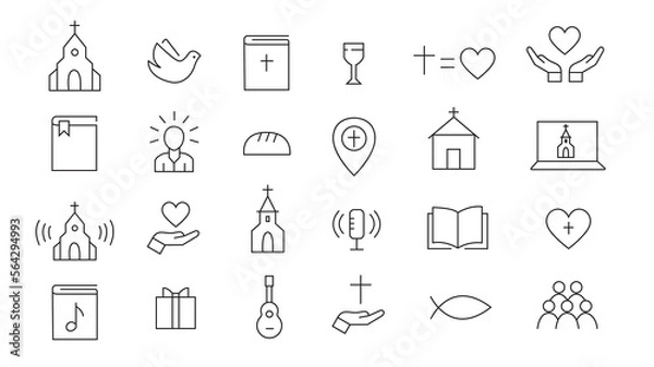 Obraz Church and Christian community icons. Vector set.Flat vector design.