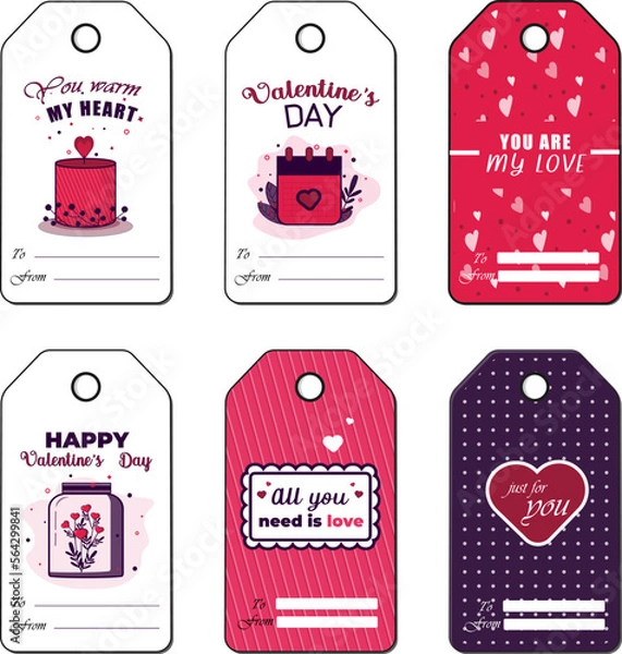 Obraz Vector valentine card templates. Set of bright holiday labels. Vector March 8 gift cards. Romantic labels or posters. Love vintage background.